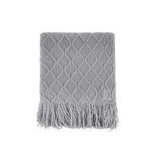 MANTA TRICOT COM FRANJAS 127X152M-CINZA