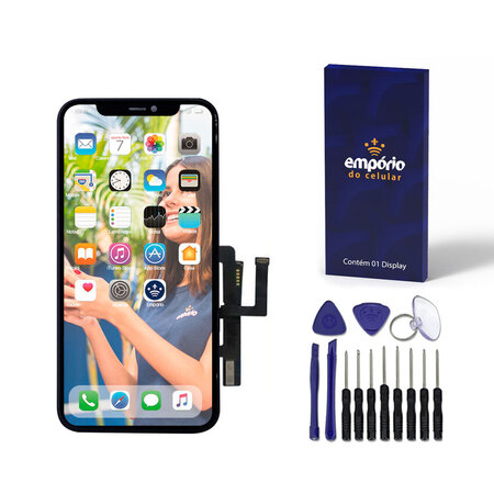 DISPLAY COMPATÍVEL COM IPHONE 11 EMPÓRIO PRO - ACEITA EPROM ORIGINAL - Preto - Com Aro - Empório do Celular