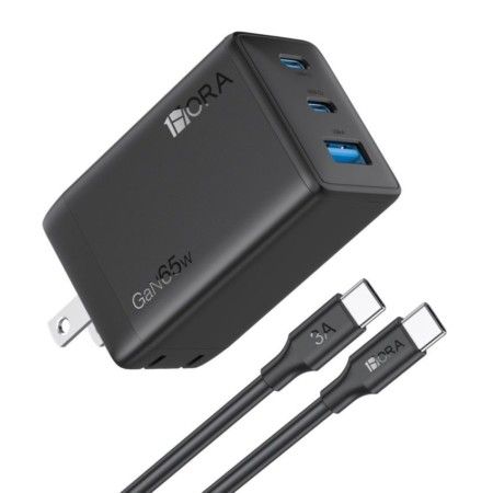 1HORA CARREGADOR TRÊS PORTAS 65W + CABO DE DADOS C PARA C 2M 3A PVC