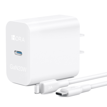 1HORA CARREGADOR PD 20W DUAS PORTAS (USB 18W + C 20W) + CABO DE DADOS C PARA LIGHTING 1M 3A PVC CONJUNTO - UNIDADE