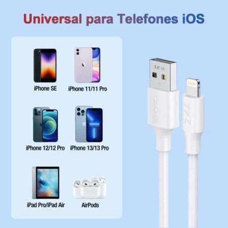 1HORA CARREGADOR 5V 2.4A 12W + CABO DE DADOS USB-LIGHTNING 1M 2.1A PVC CONJUNTO - UNIDADE