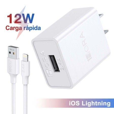 1HORA CARREGADOR 5V 2.4A 12W + CABO DE DADOS USB-LIGHTNING 1M 2.1A PVC CONJUNTO - UNIDADE