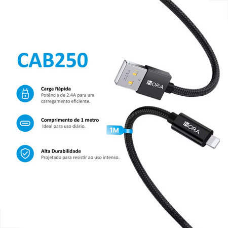 1HORA CABO DE DADOS USB PARA LIGHTNING 1M 2.4A ALUMÍNIO TRANÇADO - UNIDADE