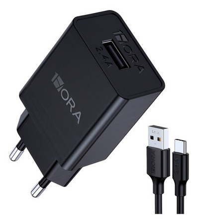 1HORA CARREGADOR 5V 2.4A 12W + CABO DE DADOS USB PARA C 1M 2.1A PVC CONJUNTO - UNIDADE