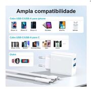 Carregador C Cabo Iphone 1Hora Usb 18w + Usb-C PD 20w 3A 1m