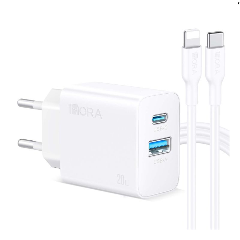Carregador C Cabo Iphone 1Hora Usb 18w + Usb-C PD 20w 3A 1m