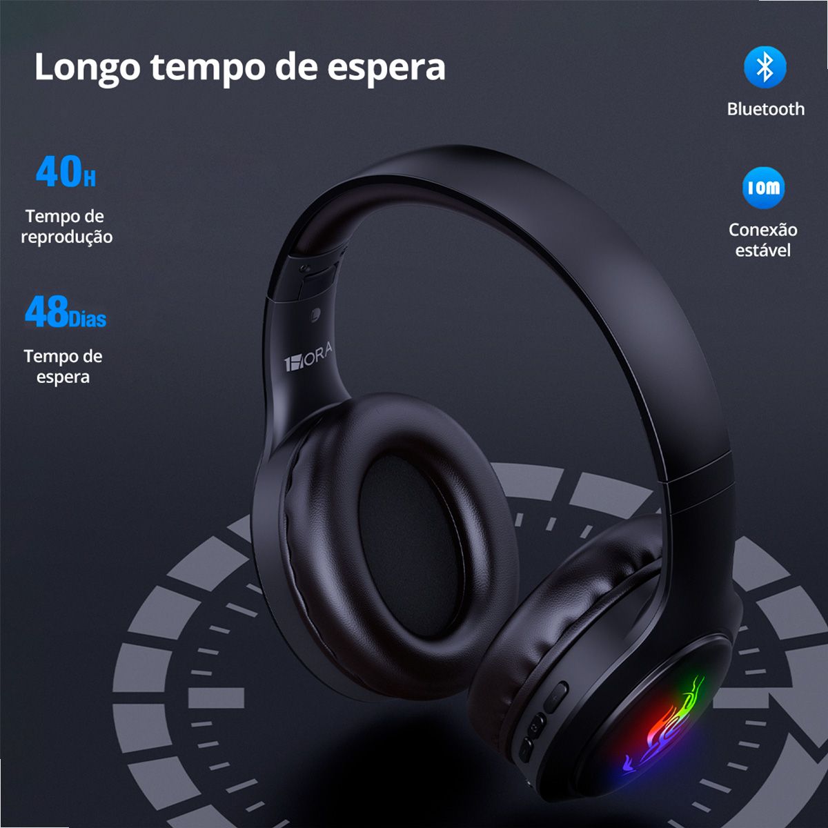Fone de Ouvido Headset Bluetooth 1 Hora aut202 Preto