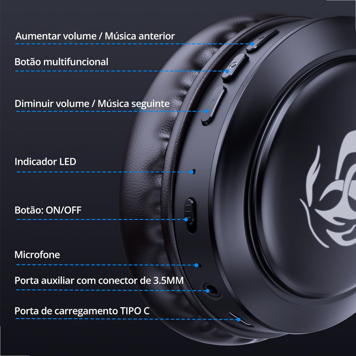 Fone de Ouvido Headset Bluetooth 1 Hora aut202 Preto