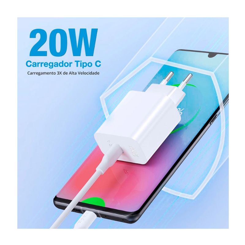Carregador C Cabo 1Hora Tipoc x Tipoc 3A PD 20W 1m