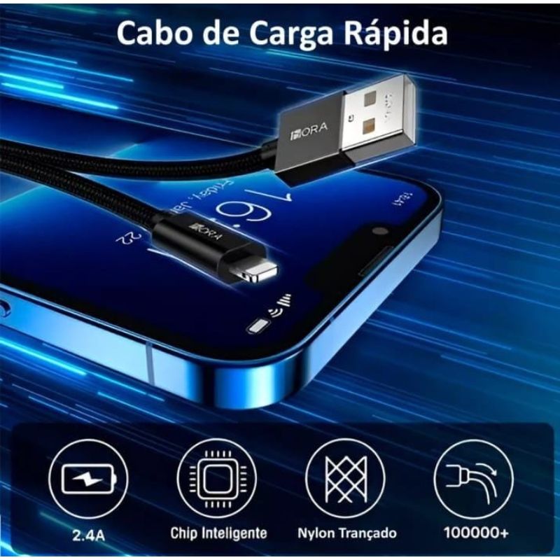 Cabo de Dados 1hora Usb x Iphone 1M 2.4A Trançado