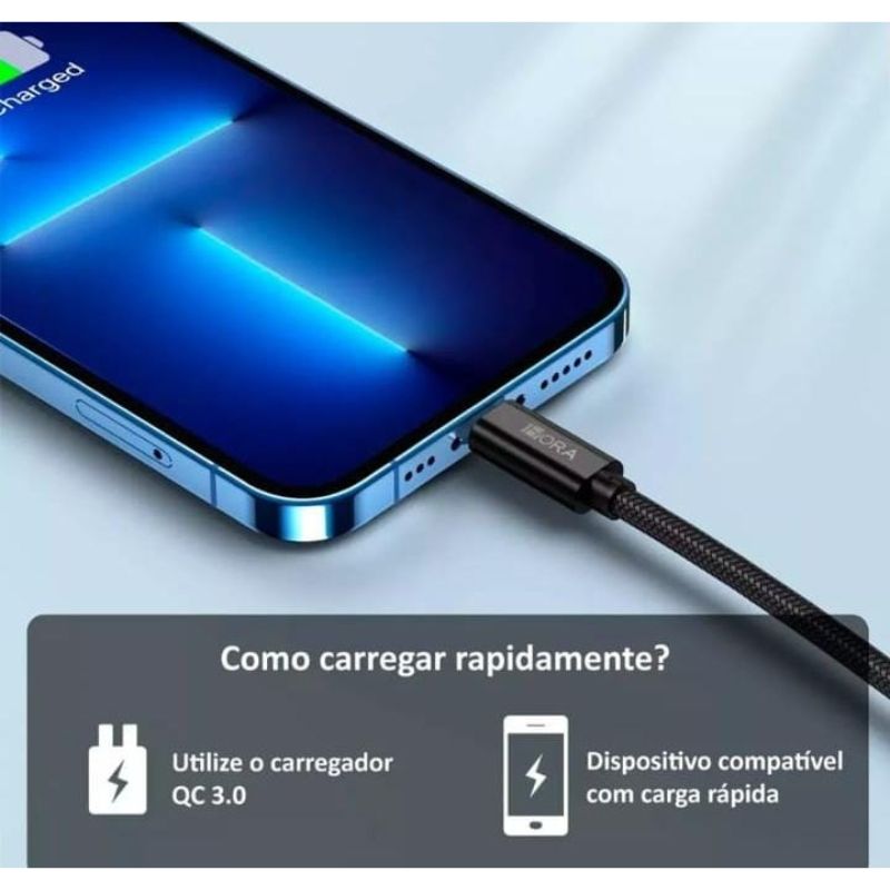 Cabo de Dados 1hora Usb x Iphone 1M 2.4A Trançado