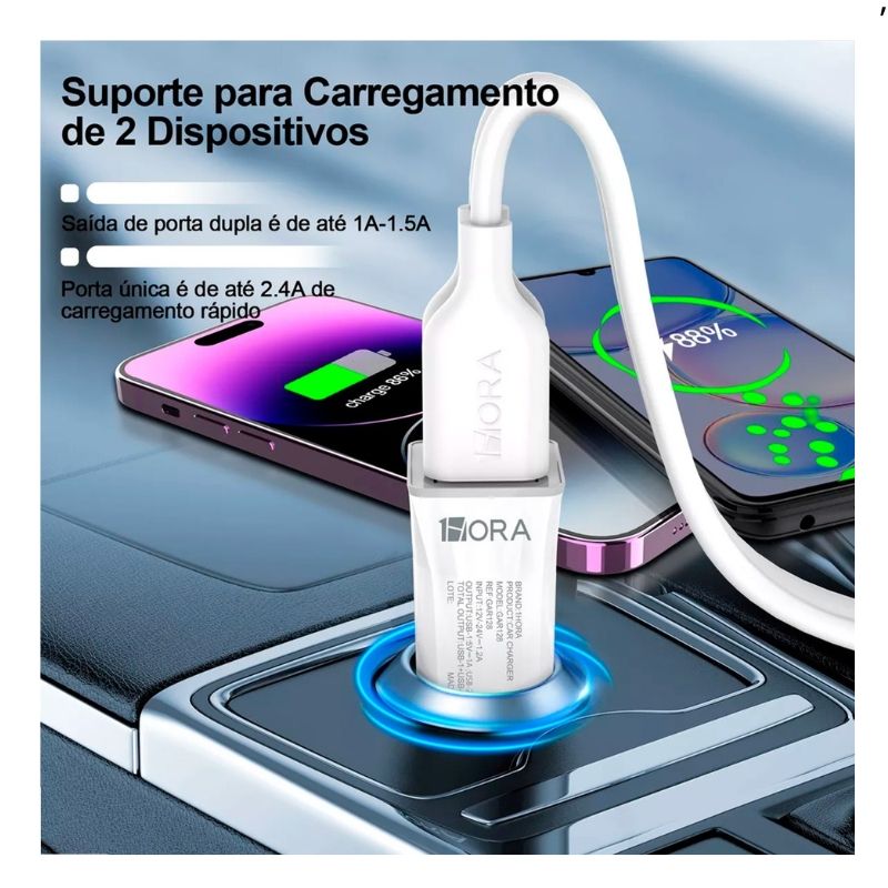Carregador Veicular S Cabo 1Hora 2.4A / 2 x Usb
