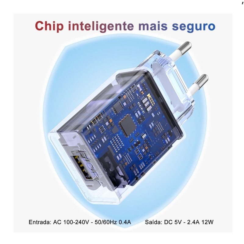 Carregador C Cabo Usb x Iphone 1Hora 5V 2.4A 12W 1m
