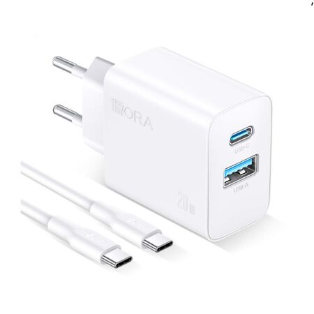 Carregador C Cabo 1Hora Usb 18W + TipoC PD 20W 3A 1m