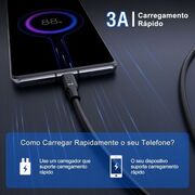 Cabo de Dados 1hora TipoC x TipoC 1M 3A Preto Pvc