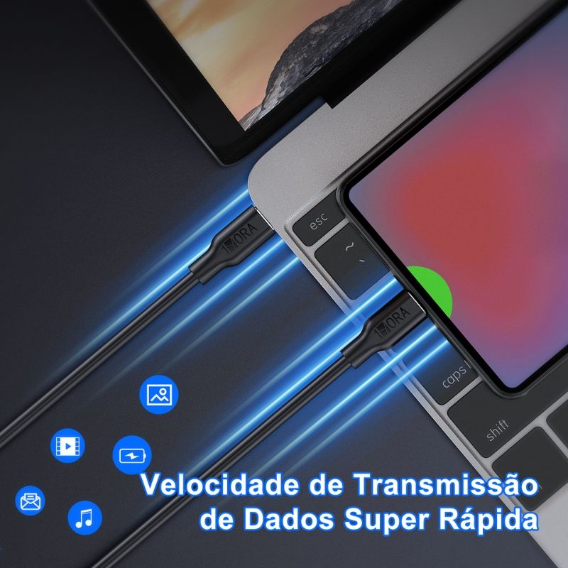 Cabo de Dados 1hora TipoC x TipoC 1M 3A Preto Pvc