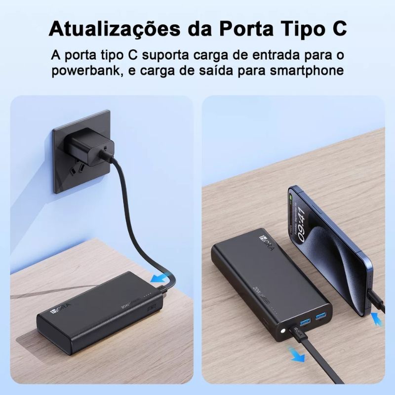 Power bank 1Hora 20.000MhA PD20w preto