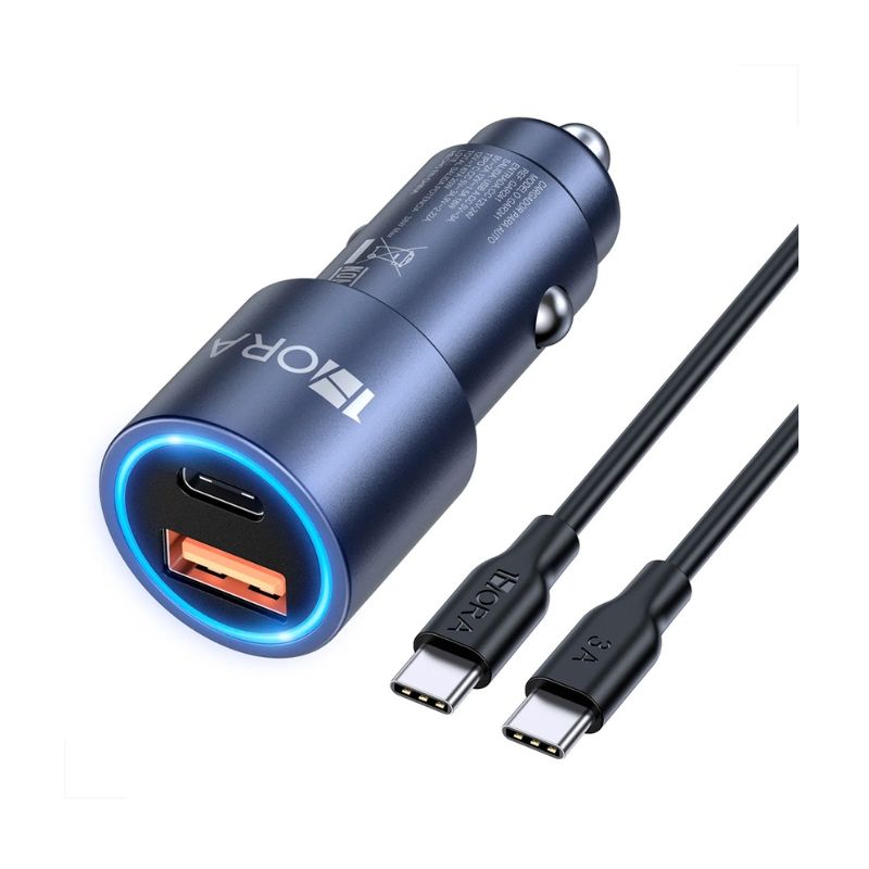 Carregador Veicular C Cabo 1Hora Tipoc 20W + Usb 18W 3A 1m