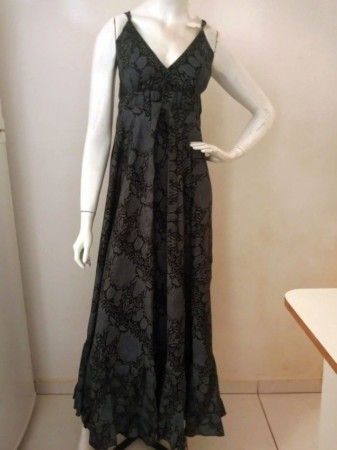 Vestido longo indiano de alcinha (preto/cinza)