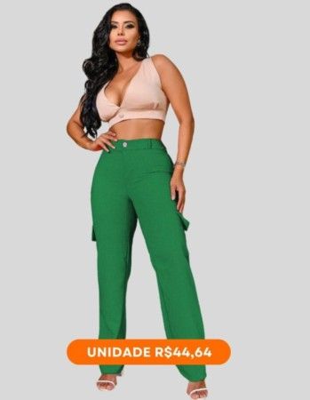 Calça cargo feminina (cor: verde) | Grade 10 pçs |