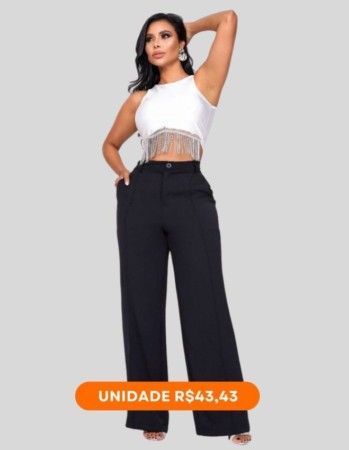 Calça nervura c/ botão (cor: preta) | Grade 10 pçs |