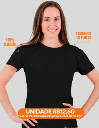 Camiseta Basica T-Shirt Feminina (Cor: Preta) | Grade 10 pçs |