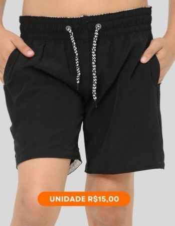 Shorts Tactel Infantil (cor: Preto) | Grade 12 pçs |