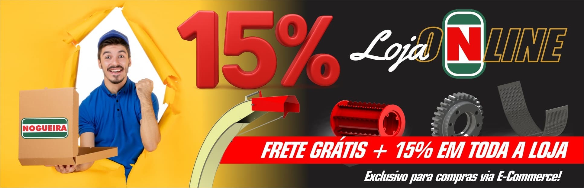 Banner - Loja Nogueira com frete grátis mais 15% de desconto em toda loja