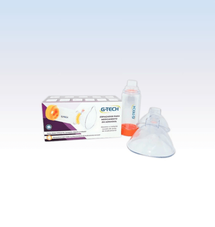 Espacador valvulado em pvc c/ mascara adulto e infantil g-tech clear