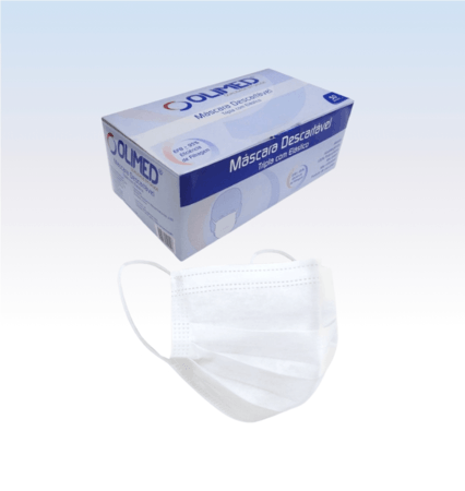 Máscara Desc. Tripla c/ Elástico Branca - Cx c/ 50 Und