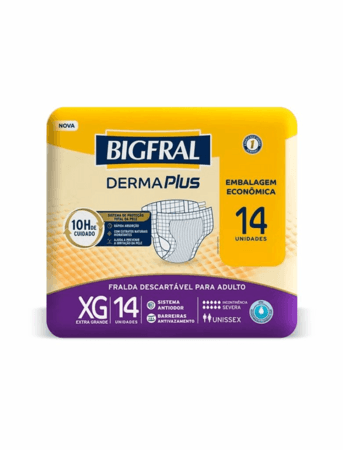 Fralda Adulta Descartável Tam EG Derma Plus Bigfral - Pct com 14 und