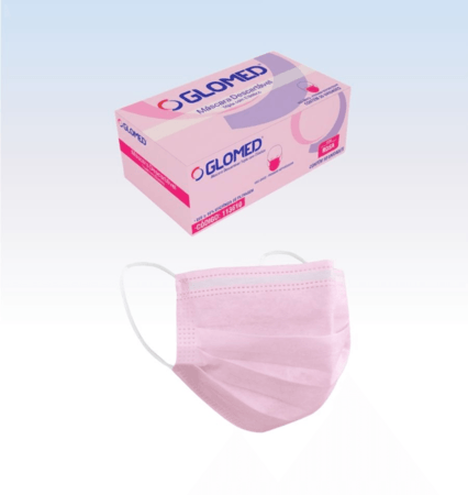 Máscara Desc. Tripla c/ Elástico Rosa  - Cx c/ 50 Und