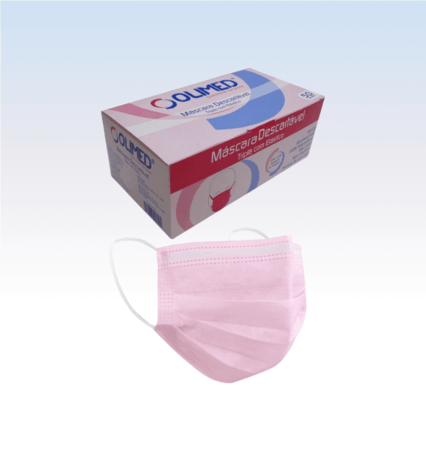 Máscara Desc. Tripla c/ Elástico Rosa  - Cx c/ 50 Und