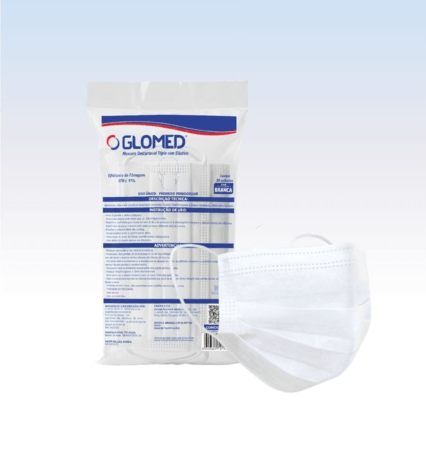 Máscara Desc. Tripla c/ Elástico Branca - Pct c/ 50 Und