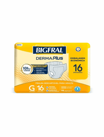 Fralda Adulta Descartável Tam G Derma Plus Bigfral - Pct com 16 und
