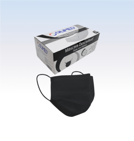 Máscara Desc. Tripla c/ Elástico Preta - Cx c/ 50 Und
