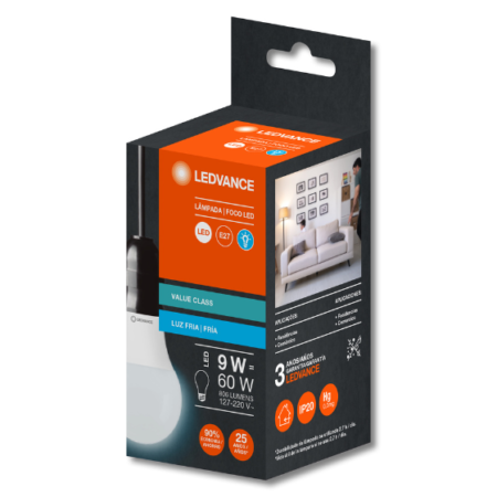 LÂMPADA LEDVANCE A60 9W 830 BASE E27 BIVOLT – LUZ BRANCA FRIA