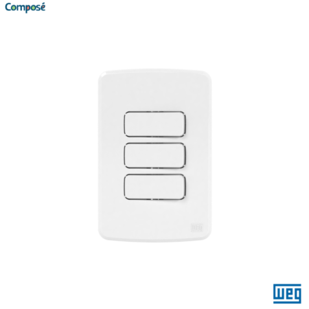 Conjunto 3 Interruptores Simples 10A + Placa com Suporte 4x2 3P | Composé WEG