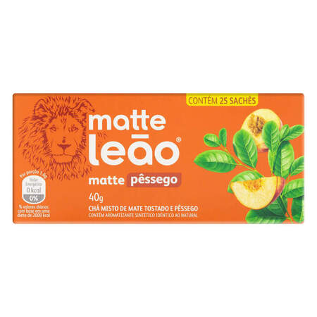 Chá Mate Pêssego Matte Leão Caixa 40g 25 Unidades