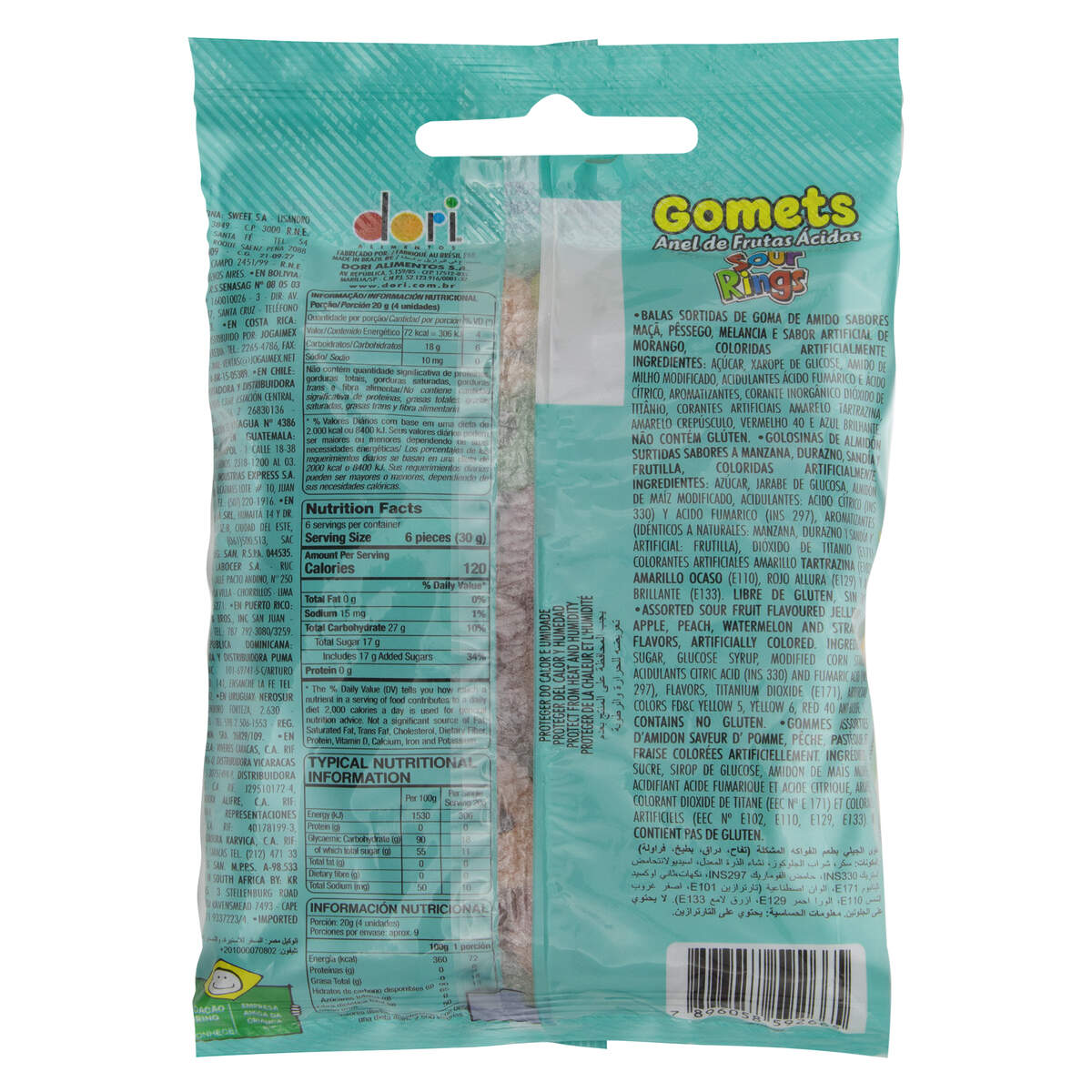 Bala de Goma Frutas Ácidas Anel Dori Gomets Pacote 190g - Minha Cooper