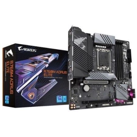 M1700 Placa Mãe LGA1700 Gigabyte B760M AORUS ELITE DDR5 ( 4x DDR5 /  2x PCI Express x16 /  1x USB C / 1x USB 3.2 G2 / 3x USB 3.2 G1 / 4x USB 2.0 / 1x HDMI / 1x Displayport ) - <b>Compatível com os processadores Intel 12ª, 13ª e 14ª Gerações LGA1700</b>