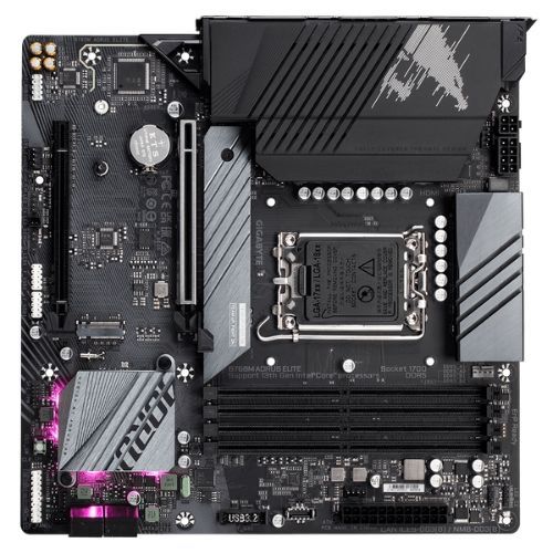 M1700 Placa Mãe LGA1700 Gigabyte B760M AORUS ELITE DDR5 ( 4x DDR5 /  2x PCI Express x16 /  1x USB C / 1x USB 3.2 G2 / 3x USB 3.2 G1 / 4x USB 2.0 / 1x HDMI / 1x Displayport ) - <b>Compatível com os processadores Intel 12ª, 13ª e 14ª Gerações LGA1700</b>