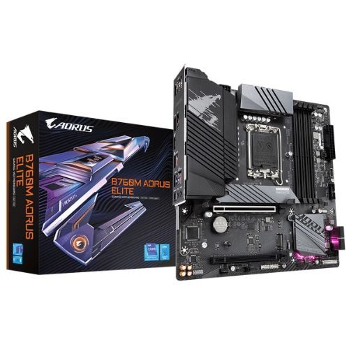 M1700 Placa Mãe LGA1700 Gigabyte B760M AORUS ELITE DDR5 ( 4x DDR5 /  2x PCI Express x16 /  1x USB C / 1x USB 3.2 G2 / 3x USB 3.2 G1 / 4x USB 2.0 / 1x HDMI / 1x Displayport ) - <b>Compatível com os processadores Intel 12ª, 13ª e 14ª Gerações LGA1700</b>