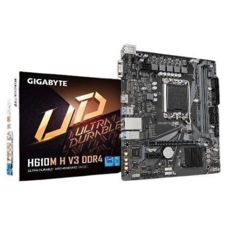 M1700 - Placa Mãe LGA1700 Gigabyte H610M H V3 ( 2x DDR4 / 1x PCIe 4.0/3.0 x16 / 1x PCIe 3.0 x1 / 2x USB 3.2 / 4x USB 2.0 / 1x VGA / 1x HDMI / 1x PS2 ) - <b>Compatível com os processadores Intel 12ª, 13ª e 14ª Gerações LGA1700</b>