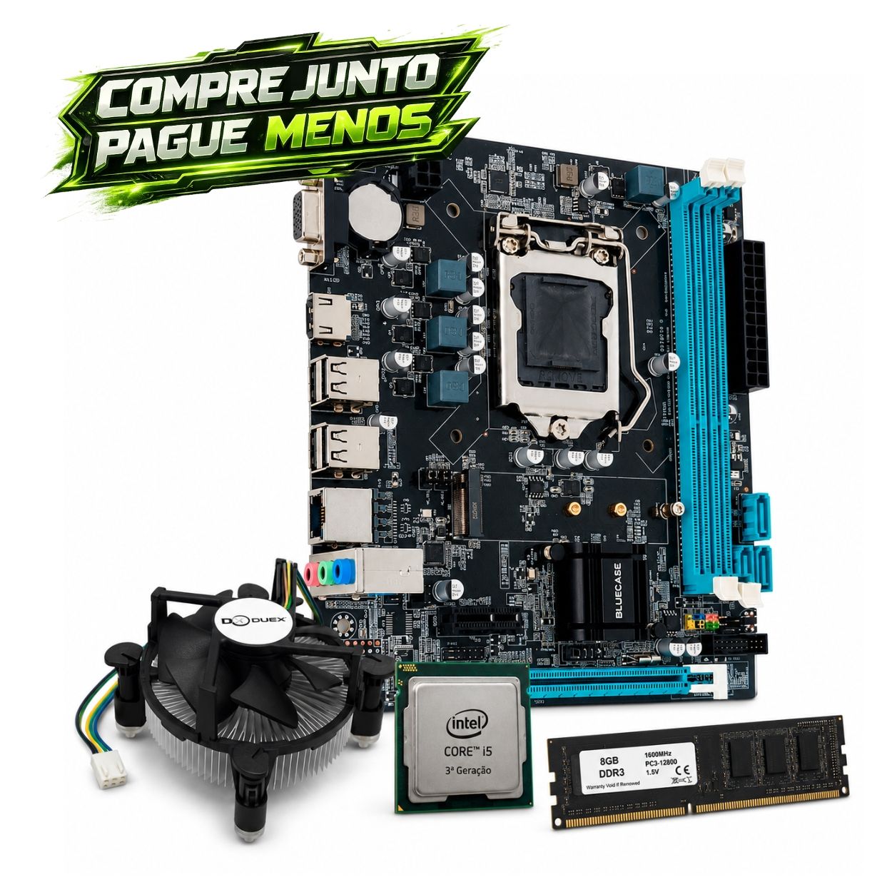 Kit Combo C/MB Bluecase H61 LGA1155 + Proc Intel Core i5 - 3ªG + Cooler + Memòria DDR3 8GB 1600Mhz