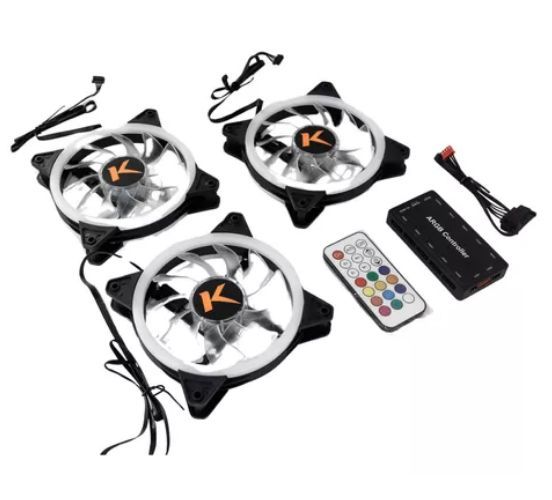 Kit com 03 Fan Cooler RGB para Gabinete KTROK 120mm com Controladora e Controle Remoto - ATRIA