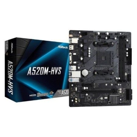 M1331 - Placa Mãe AM4 ASROCK A520M-HVS RAID - ( 2x DDR4 / 1x VGA / 1x HDMI / 2x USB 2.0 / 4x USB 3.2 / 1x  slot PCI Express 3.0 x16 / 1x slot PCI Express 3.0 x1 ) - <b>Compatível com os processadores AMD Ryzen 3ª, 4ª e 5ª Gerações AM4</b>