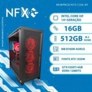 NFX PC GAMER ( INTEL CORE i5F 14ª GERAÇÃO / 16GB / SSD 512GB NVMe / FONTE 1050W PLATINUM / MB GIGABYTE B760M AORUS ELITE / GTX1050TI 4GB DDR5 )
