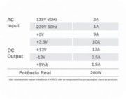 Fonte SFX K-MEX 200W com Cabo de Força (Para Gabinetes NFX SLIM M03 e K-MEX SLIM final xxT7 e K-MEX Final 01R2) - PB-200CNF