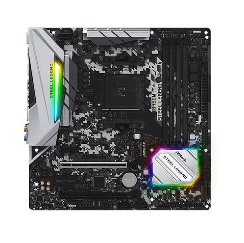 M1331 - Placa Mãe AM4 ASRock B450M STEEL LEGEND ( 4x DDR4 / 1x PCI-e 3.0 x16 / 2x PCI-e 2.0 x1 / 1x M.2 / 4x USB A 3.2 / 1x USB C 3.2 / 2x USB 2.0 / 1x DisplayPort / 1x HDMI / 1x PS2 / RAID ) <b>Compatível com os Proc AMD Ryzen 3ª, 4ª e 5ª Gerações AM4</b